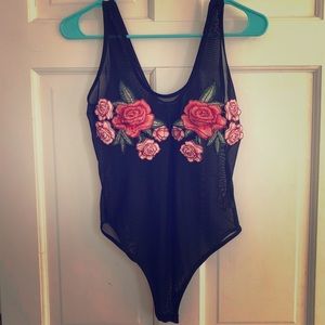 One Clothing LA Sheer Rose Embroidered One Piece